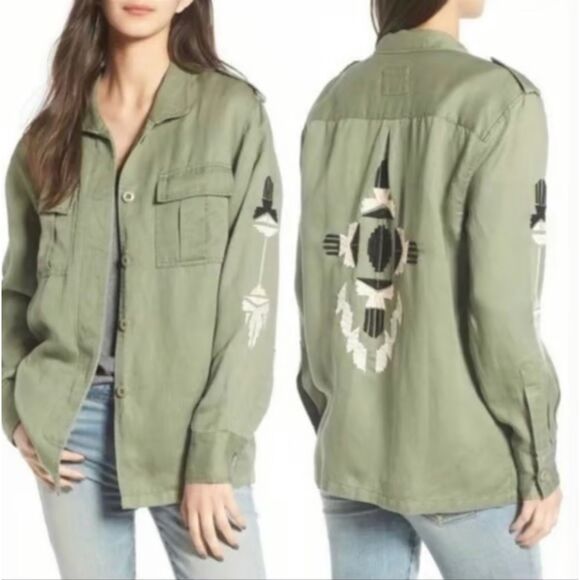 Rails Jackets & Blazers - Rails Elliot Sage Olive Embroidered Utility Shacket XS‎ Boho EUC Cargo Gorpcore